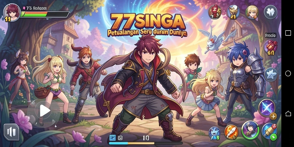 Screenshot gameplay 77SINGA menunjukkan karakter Anime yang beraksi dalam pertarungan seru.
