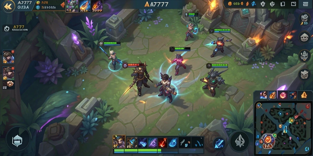 Tampilan dinamis gameplay A7777 dalam arena MOBA