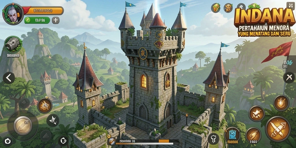 Tampilan gameplay menegangkan dalam game Tower Defense INDAAA.