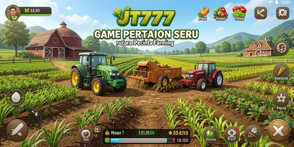 Screenshot JT777 menampilkan gameplay seru di ladang penuh tanaman.
