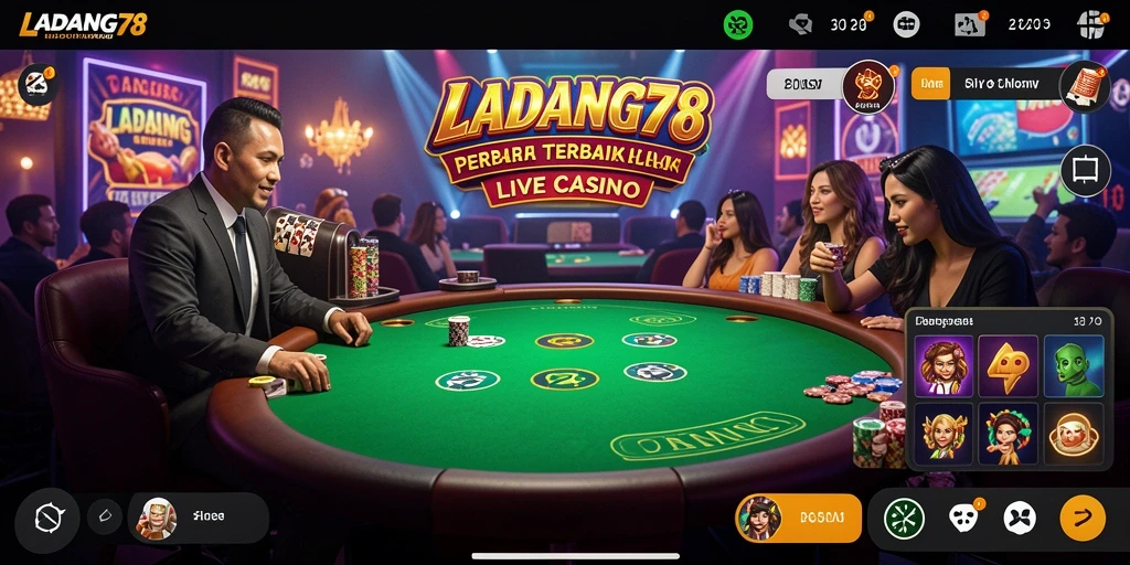 Screenshot utama LADANG78 menampilkan dealer dan pemain dalam permainan Live Casino.