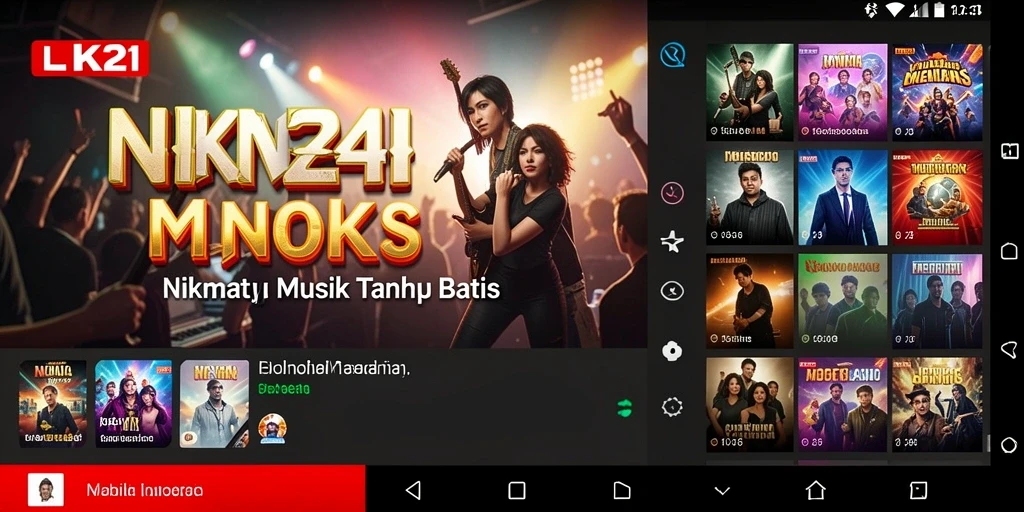 Screenshot menunjukkan pengguna menikmati fitur musik dari LK21.