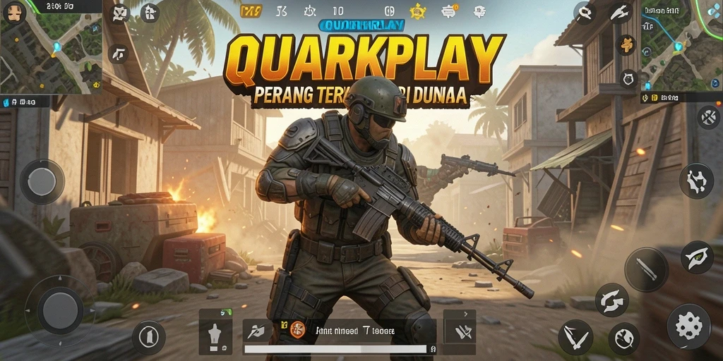 Screenshot gameplay QUARKPLAY menampilkan aksi seru dalam Battle Royale.