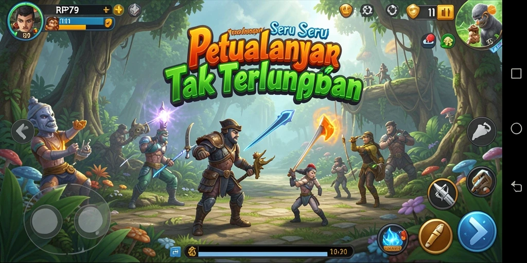 Screenshot utama RP79 menampilkan aksi penuh petualangan yang seru.