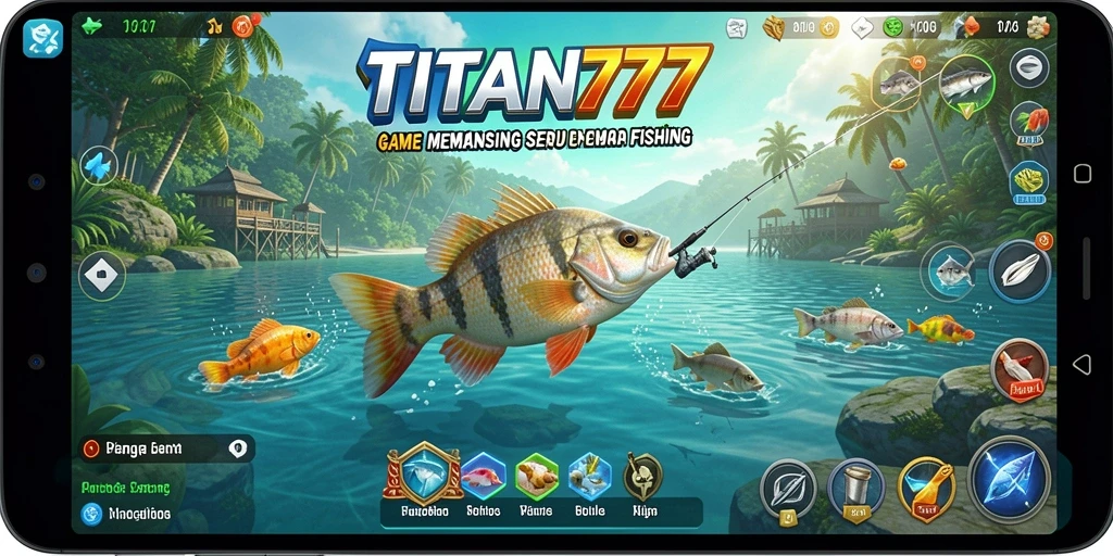 Screenshot gameplay TITAN777 yang menampilkan momen menangkap ikan besar.