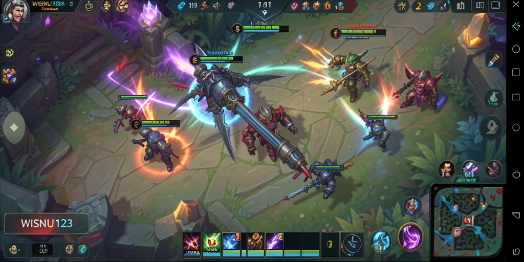 Tampilan gameplay seru dari WISNU123 di arena MOBA.